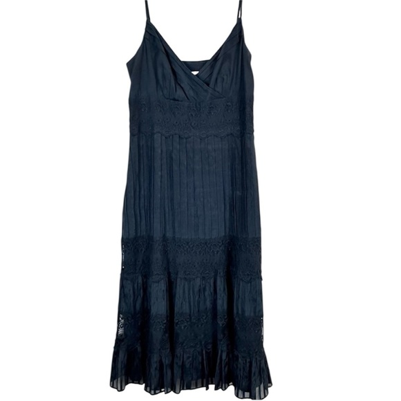 Ann Taylor Silk Lace Babydoll Dress Navy Sz 6 - Picture 1 of 10